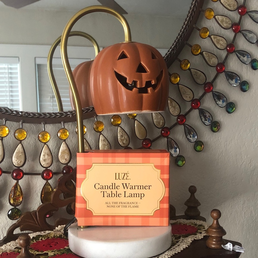 NWT Luze Orange Pumpkin Candle Warmer Table Lamp